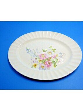 Edwin Knowles Oval serving platter fluted rim Spring Bouquet Vintage USA 1930